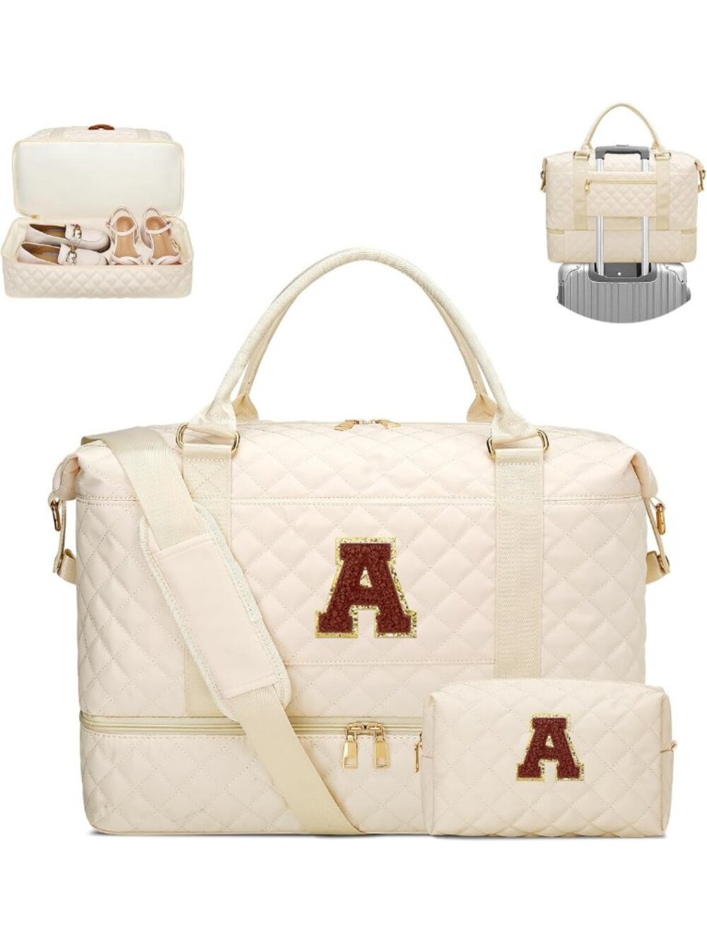 Quilted Weekender Duffle Bag for Women | Travel, Gym, Overnight & Hospital Use